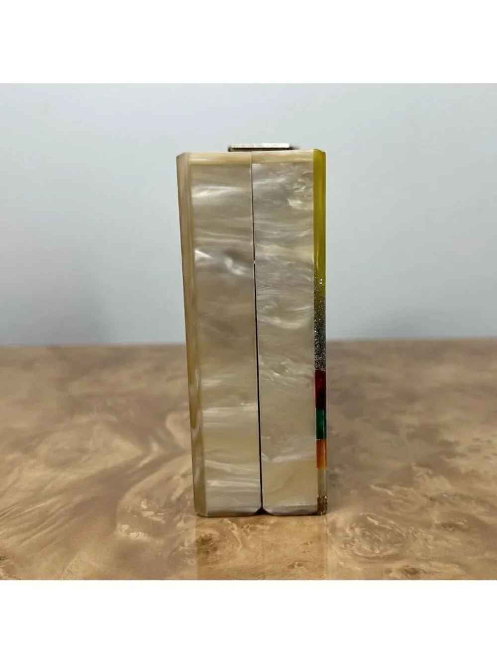 Rainbow Acrylic Box Clutch Multicolor Glitter Swirl Evening Bag Gold Chain